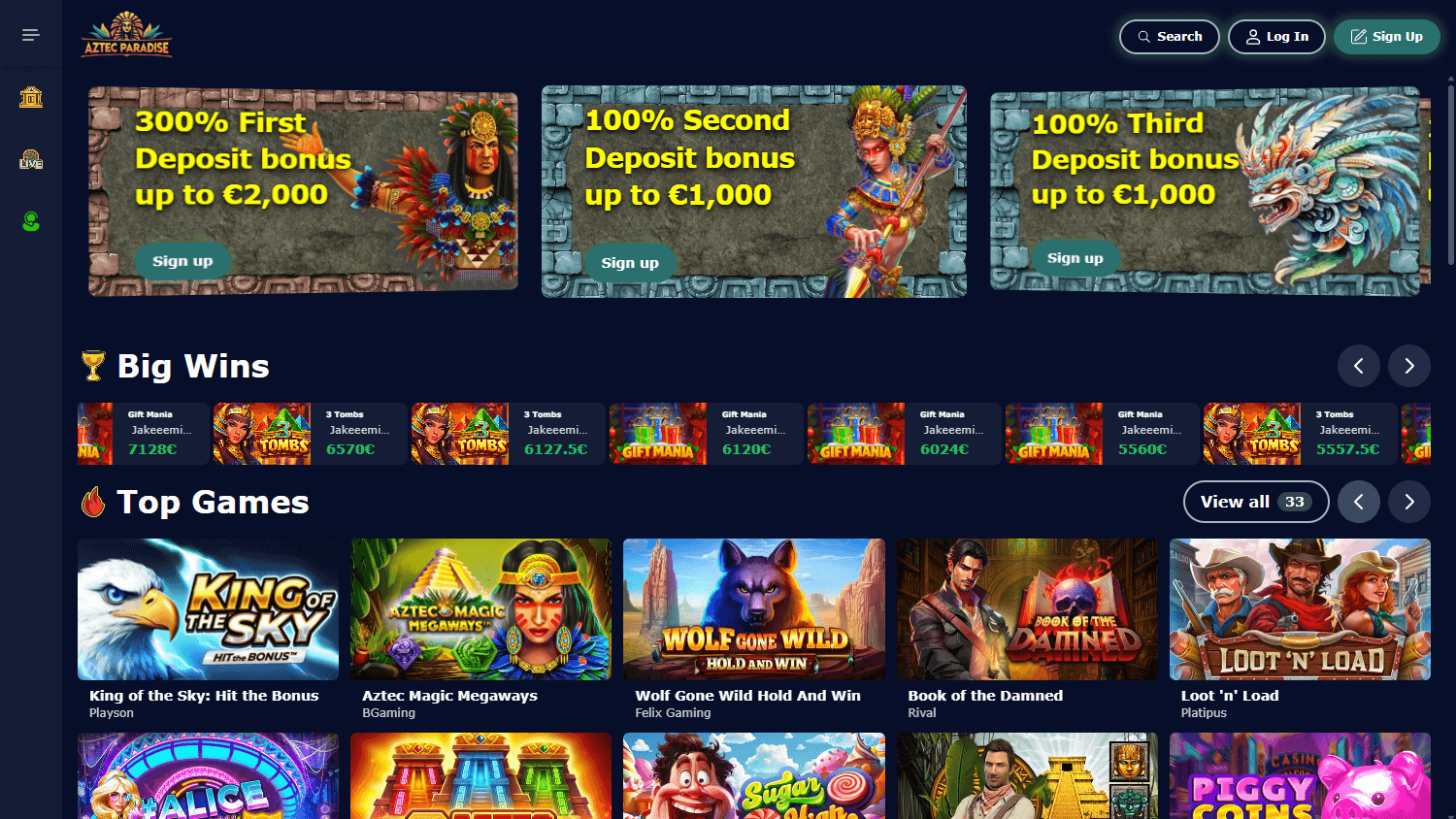 AztecParadise Casino Desktop screenshot